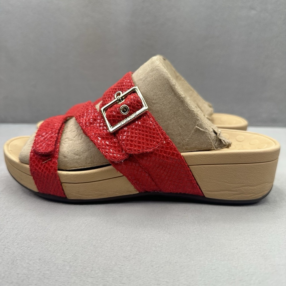 Vionic Pacific Rio Womens Size 8 Sandals Red Lizard Platform Adjustable 3 Strap - Picture 3 of 8